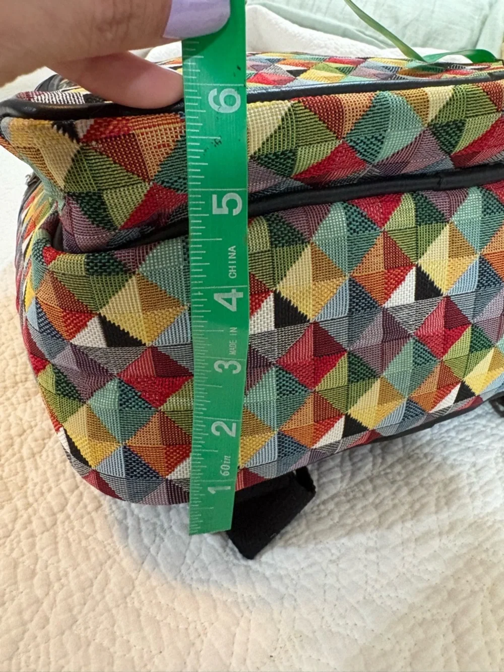 Multicolor Geometric Pattern Backpack by Signare - Picture 9 of 10